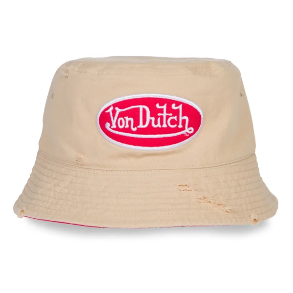 Von Dutch Beige & Red Bucket Hat