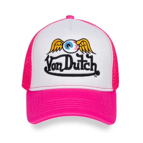 HOT PINK FLYING EYEBALL WORDMARK TRUCKER